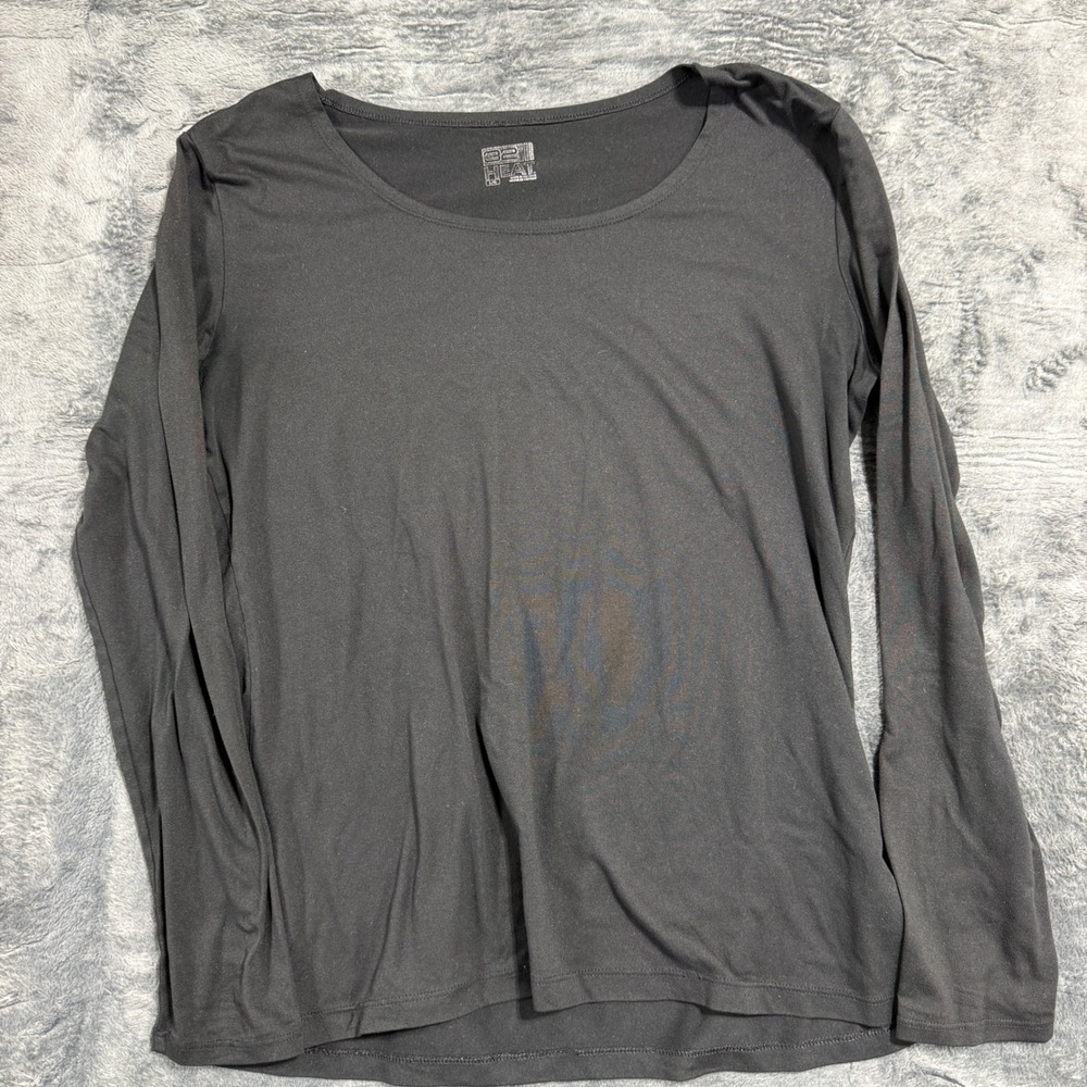 32 Degrees Heat Base Layer Women L Black Long Sleeve Scoop Neck Thermal Top